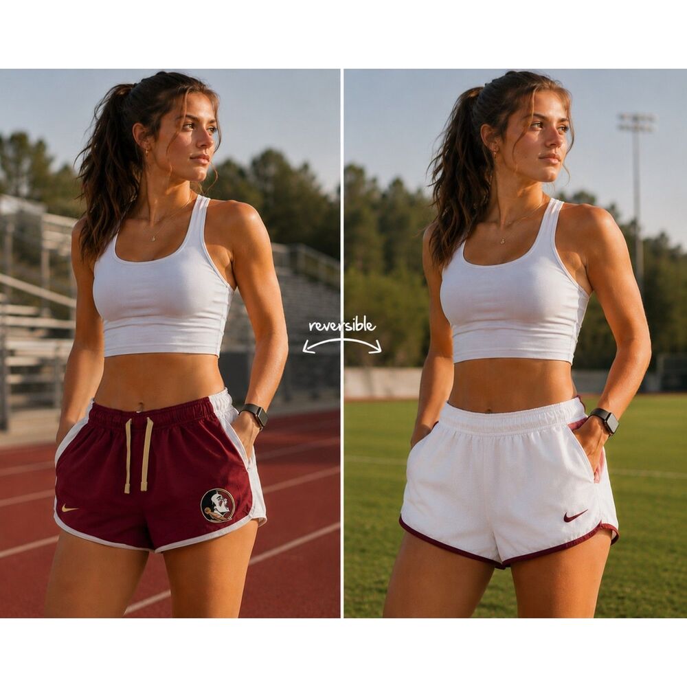 Nike Florida State Seminoles FSU Reversible Womens Running Shorts M Garnet White